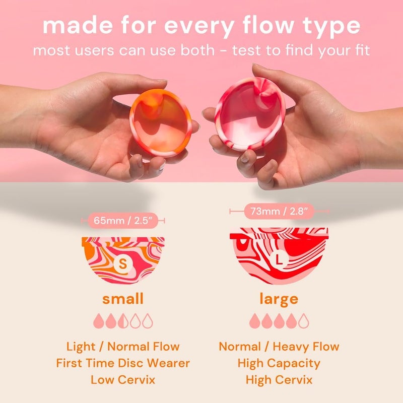 Bodyotics Reusable Menstrual Disc & Personal Lube Bundle - 2 Silicone Period Discs (Small & Large, Red/Orange), Wear Up to 12 Hours, Silicone-Friendly Water-Based Lube for Women & Couples - Image 2